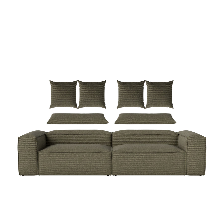 BOLIA Cosima Sofa 300 in Globa Velvet, 2 cushions 100 x 40c m, 4 cushions 50 x 50 cm, all in Globa Velvet Dust green