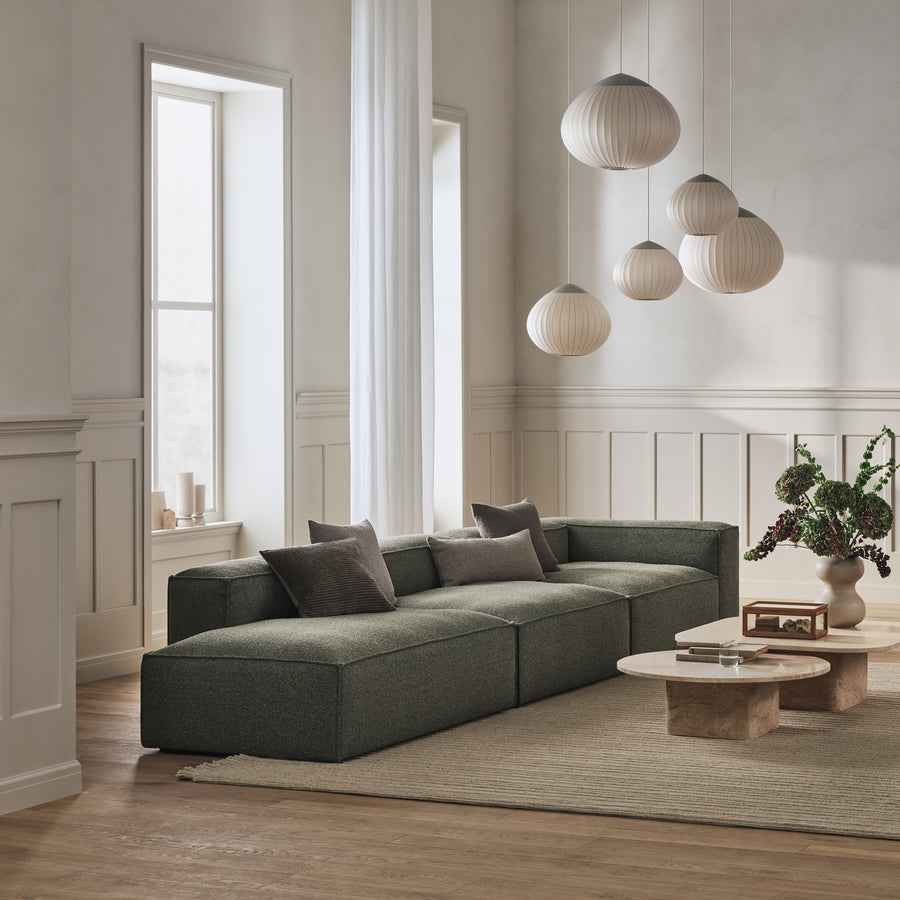 BOLIA Cosima 3 Modules with open end - left, 420 cm w x 120 cm d in Monza Green, ambient 1 cropped