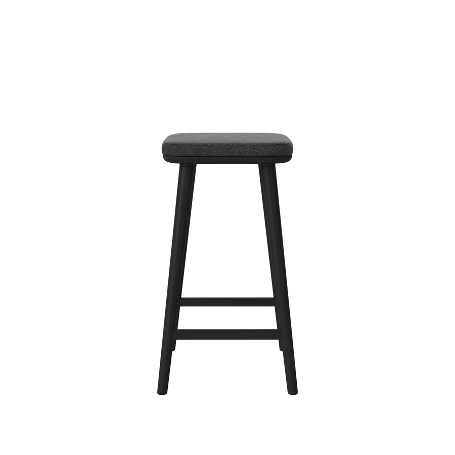 BOLIA Flor Counter Stool, Black Stained Oak, Quattro Black Cognac Leather