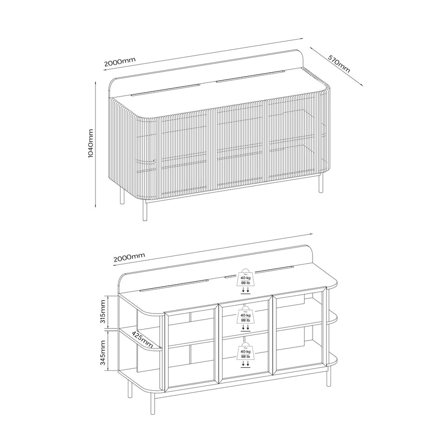 BOLIA-Cord Entertainment Console, technical drawing