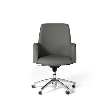 Estel Tulip Medium Back Chair in Anthracite Leather, front, © Spencer Interiors Inc.