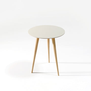 Gazzda Arp Side Table 45 in whitened Oak and Mushroom Linoleum, top