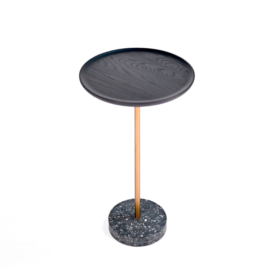 PIANCA Contralto Tall Side Table, Terazzo Balanzone base, Matte Bronze stem, Anthracite Ash top